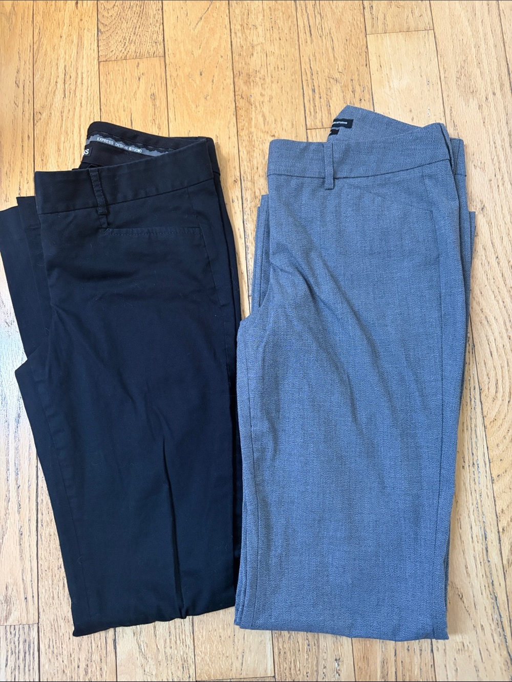 Express Women’s Editor Pants - Straight-Leg Pants. Black and gray.